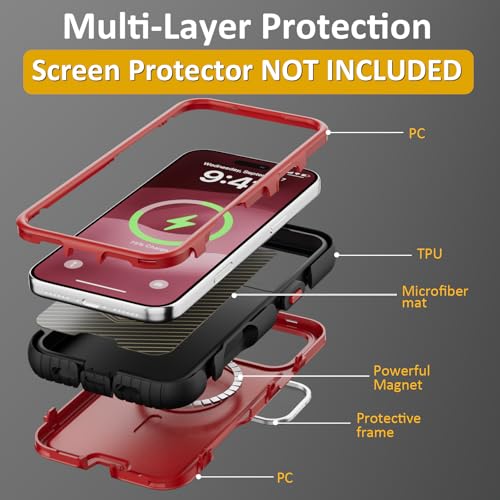 Follaroma Magnetic for iPhone 17 Pro Case with Camera Stand, Red, 6.3" | Built-in Glass Camera Cover,Compatible with MagSafe,Heavy Duty Shockproof Protective,Military-Grade Anti-DropDual Layer Cover - color: Black Red, size: iPhone 17 Pro 6.3''