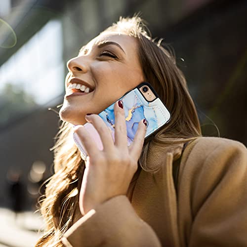 HAOPINSH for iPhone SE(2022) iPhone SE(2020) iPhone 7/8 Wallet Case with Card Holder, Pink Blue Marble Back Flip Folio PU Leather Kickstand Card Slots, Double Magnetic Clasp Cover 4.7" - color: Pink Blue Marble