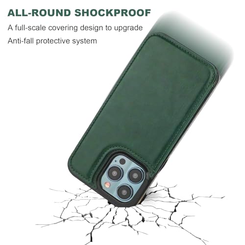 ONETOP for iPhone 15 Pro Max Wallet Case with Credit Card Holder,Green | Kickstand,ID/Cash Holder,Case Wallet with Card Slots,Double Magnetic Clasp,Durable PU Leather Shockproof Cover for Women Men - color: Green