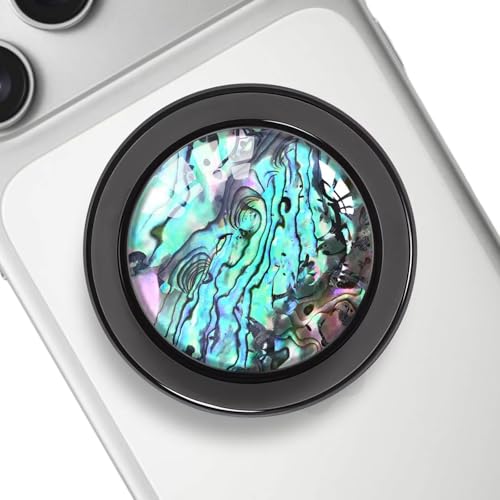 Natural Sea Shell Mother of Pearl Black Clear Magnetic Phone Grip Compatible with Magsafe，Collapsible Mobile Phones Stand Holder for Smartphone Tablet Cell Phone Accessory - Green - color: Green
