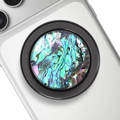 Natural Sea Shell Mother of Pearl Black Clear Magnetic Phone Grip Holder, Compatible for Magsafe Phone Grip, Collapsible Expandible Mobile Phone Grips Stand Holder - Green - color: Green