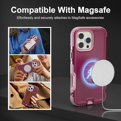 Follaroma Magnetic for iPhone 16 Pro Case, Heavy Duty Cases, Purple Pink | Compatible with MagSafe, Heavy Duty Shockproof,Military-Grade Anti-Drop Protective,Dual Layer Magnetic Protection Phone Cover - color: Purple Pink, size: iPhone 16 Pro 6.3''