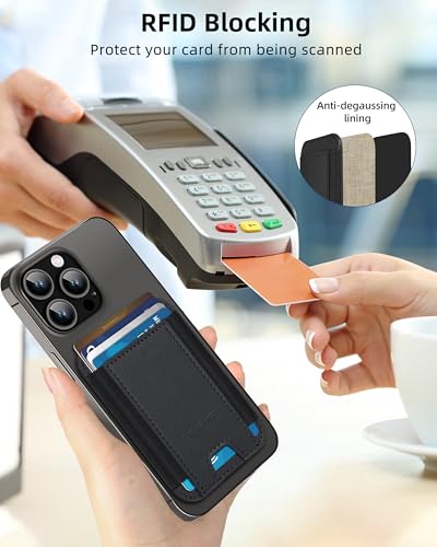 HiWe for MagSafe Wallet, 7 Cards Holder for Phone Case, RFID Blocking - color: Black Wallet - Black Band