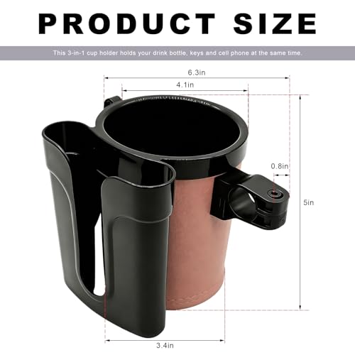 Bike Cup Holder, Bicycle Handlebar Water Bottle Holders with Cell Phone Keys Holder, Universal Drink Bottle Cage for Bike Motorcycle Scooter Stroller Walker Wheelchair (Black & Light Pink) - color: Black & Light Pink
