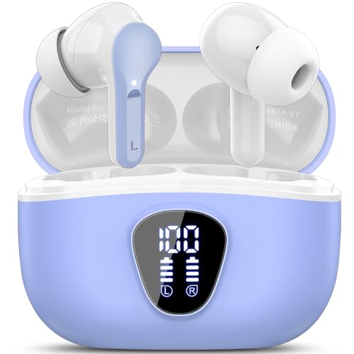 Wireless Earbuds, Bluetooth 5.4 Headphones HiFi Stereo, Bluetooth Earbuds - color: White Purple