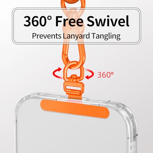 saxsion Phone Tether Tab & Lanyard Tab, 360° Swivel Clip - Ultra Thin Stainless Steel Universal Patch for All Phone Cases - color: Hermes Orange*2