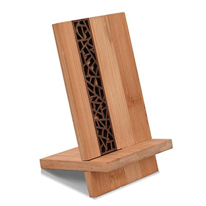Mobile Stand Japanese Style Cellphone Holder Desktop Organizer Charging Station Compatible with All Smartphones Tablets Natural Bamboo Wood Portable Adjustable Angle (Pattern-NO Hole) - style: PATTERN-NO HOLE