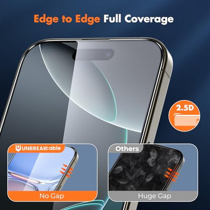 UNBREAKcable for iPhone 16 Pro Max Screen Protector, 3-Pack Full Coverage Tempered Glass [Military Grade Shatterproof][9H Hardness][Easy Installation Frame][Bubble Free] for iPhone 16 Pro Max 6.9" - size: iPhone 16 Pro Max