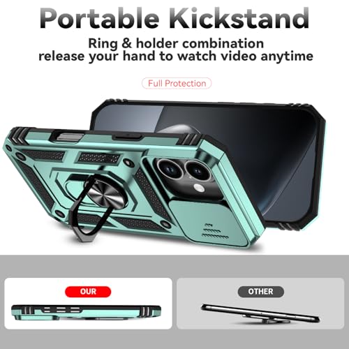 for iPhone 17 Case, with Slide Camera Cover HD Screen Protector [Military Grade 16ft. Drop Tested] Ring Holder Kickstand Protective Phone Case for Apple iPhone 17, Dark Green - color: Dark Green w/ Slide Camera 2nd gen. Military Grade