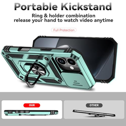 for iPhone 17 Case, with Slide Camera Cover HD Screen Protector [Military Grade 16ft. Drop Tested] Ring Holder Kickstand Protective Phone Case for Apple iPhone 17, Dark Green - color: Dark Green w/ Slide Camera 2nd gen. Military Grade