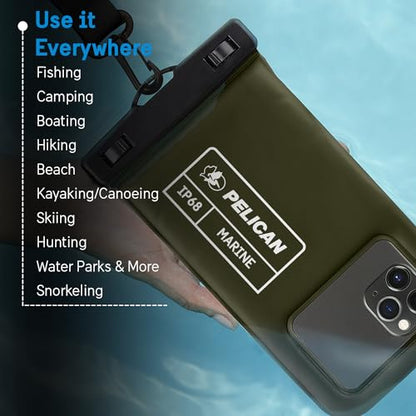 Pelican Marine Waterproof Phone Pouch (Regular) - Olive Green | Touchscreen IP68 Floating Waterproof Phone Case w/Detachable Lanyard - Fits All Phones - Beach Cruise Ship Travel Essentials - color: Olive Green - 1 Pack - Regular, size: Regular, style: 1 P