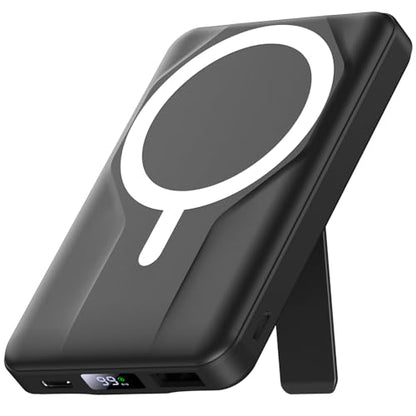 Azmuth Magnetic Wireless Power Bank 10000mAh, 15W Portable Charger Compatible with MagSafe for iPhone 17/16/15/14/13/12 Series Built-in Stand LED Display 20W PD USB-C 22.5W USB-A Black