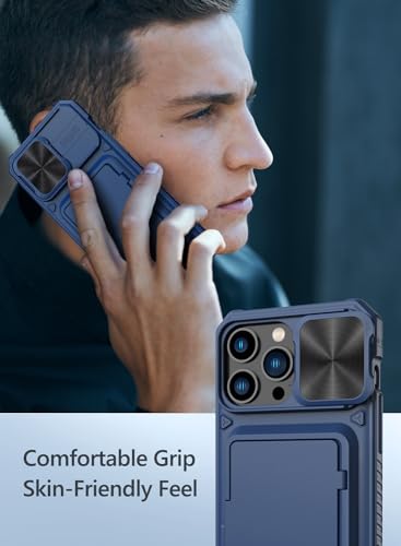 Vihibii for iPhone 15 Pro Max Case Wallet with Card Holder (4 Cards), Blue | Slide Camera Cover, Kickstand, Military Grade Drop Protection, Rugged Hard Back, Silicone Edge Wallet Phone Case, 2023, Blue - color: Blue, size: iPhone 15 Pro Max