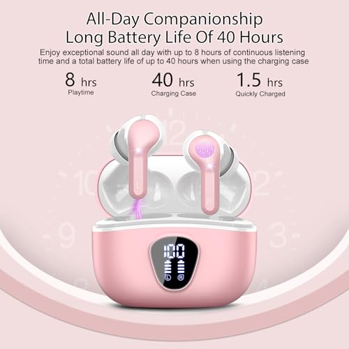 Wireless Earbuds, Bluetooth 5.4 Headphones HiFi Stereo, Bluetooth Earbuds - color: B-Pink