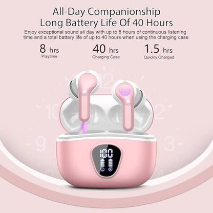 Wireless Earbuds, Bluetooth 5.4 Headphones HiFi Stereo, Bluetooth Earbuds - color: B-Pink