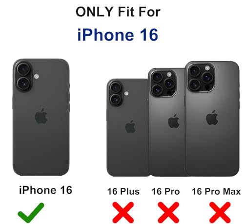 for iPhone 16 Phone Case, Military Grade Drop Protection Cell Phone Cover with Belt Clip Holster Stand, Screen Protector x2 Rugged Shockproof Kickstand for iPhone 16 Case 6.1 inch (Black) - color: Black