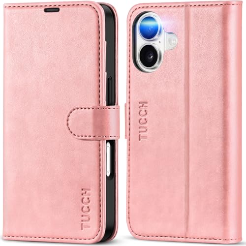 TUCCH Wallet Case for iPhone 17 (6.3") 2025, 4 Card Holders, Rose Gold | RFID Blocking, Viewing Stand, Shockproof TPU Shell, PU Leather, Magnetic Closure, Protective Folio Flip Cover - color: Rose Gold