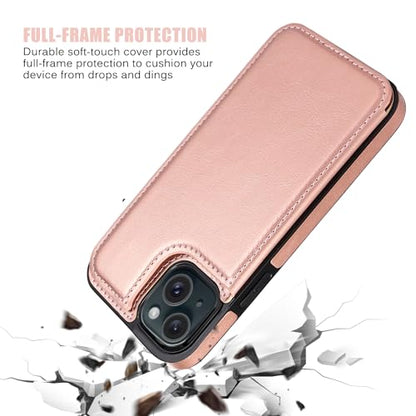 Wallet Case Compatible with iPhone 15,Slim Protective case with Card Holder,Premium PU Leather Kickstand Card Slots Case with 1 Screen Protective Glass for iPhone 15 (6.1")-Rose Gold - color: Rpse Gold