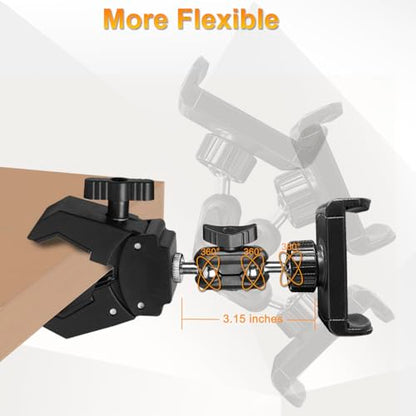 Phone Holder for Mic Stand, Treadmill, Spin Bike, Stroller, Adjustable Clamp on Phone Holder for Microphone Stand, Desk Pipe Pole Clamp Phone Mount Stands for iPhone Samsung All Smartphones (Standard) - style: Standard