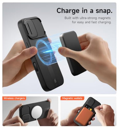SURITCH for iPhone 17 Case with Camera Control Cover, Camera Slide Cover and Adjustable Kickstand, Compatible with MagSafe, Shockproof Bumper Protective Cases 6.3 Inch, Black - color: Black, size: IPhone 17-6.3"
