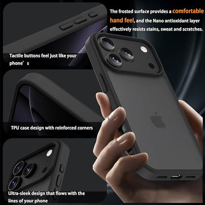 for iPhone 17 pro max Case Translucent Matte Phone Cover, [10 FT Military Grade Drop Protection] Slim Durable Shockproof Protective Bumper (Black, iPhone 17 pro max) - color: Black, size: iPhone 17 Pro Max