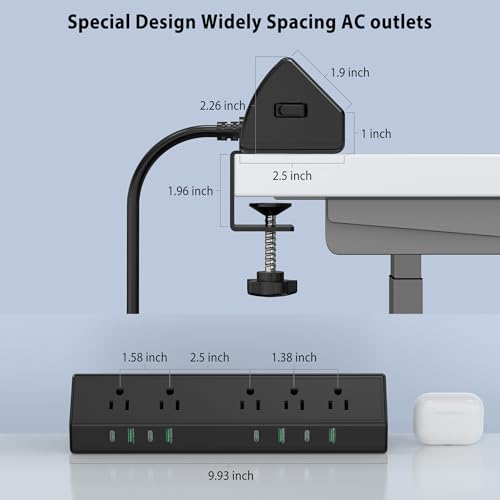 Jgstkcity Desk Clamp Power Strip USB C 45W,8 USB,10FT Cable,Black - color: Black, size: 10 FT