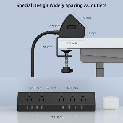 Jgstkcity Desk Clamp Power Strip USB C 45W,8 USB,10FT Cable,Black - color: Black, size: 10 FT