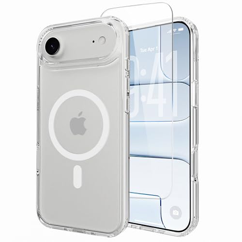 Classic Hybrid Magnetic iPhone 17 air Case Phone Case Cover, Screen Protectors X1, Compatible with Magsafe, Anti Yellowing,Slim,Shockproof, Protective (Transparent Crystal, iPhone 17 air) - color: Transparent Crystal, size: iPhone 17 Air