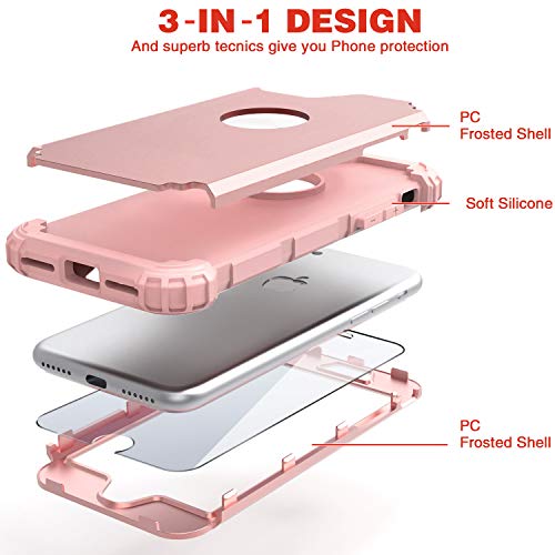 IDweel for iPhone 8 Case with Tempered Glass Screen Protector, for iPhone 7 Case, 3 in 1 Shockproof Slim Hybrid Heavy Duty Hard PC Cover Soft Silicone Bumper Full Body Case, Rose Gold - color: Rose Gold