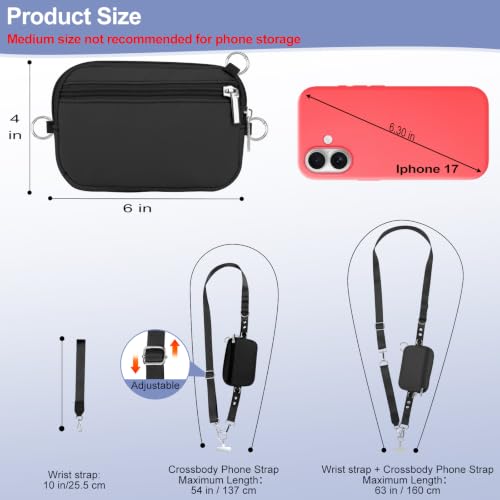 Phone Lanyard Crossbody with Detachable RFID Wallet (Black) - color: Black, size: Medium