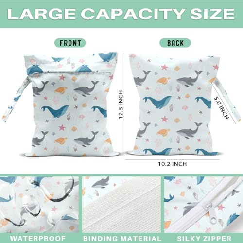 Wet Dry Bags for Diaper Waterproof Swimsuit Washable Reusable Bag for Beach Diapers Dirty Yoga Gym Clothes Plant Gifts for Men Baby Friend Women 12.5x10.2 Inches - color: Fish8