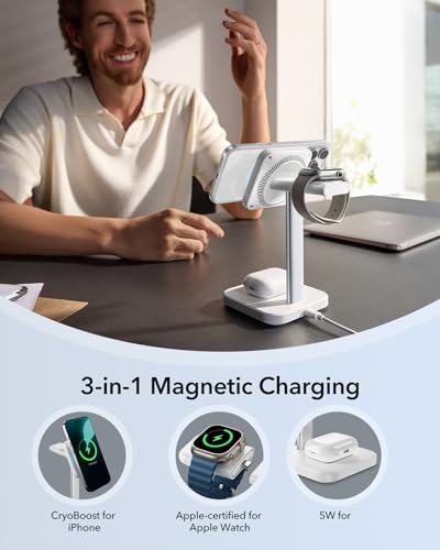 ESR 3 in 1 MagSafe Charger Stand with CryoBoost, Wireless Charging Stand - color: White