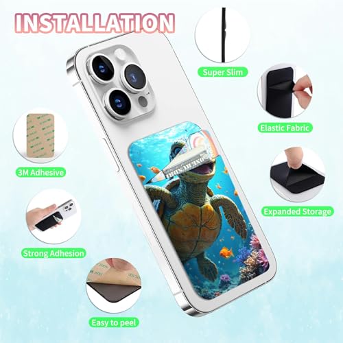 Phone Credit Card Holder Stick on, Cell Phone Pocket Self Adhesive Stretchy Stick on Wallet ID Credit Card Case Pouch Sleeve with Flap for All Smartphones, Baby Sea Turtle - color: Baby Sea Turtle