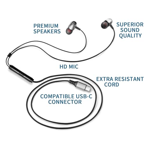 VPB 2 Packs USB C Wired Earbuds with Microphone, Type C in-Ear Earphones, Heavy Bass Clear Sound, for USB Type C iPhone 15 iPad Pro MacBook Samsung Google Pixel Android Devices (Black White)