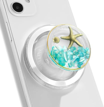 Magnetic Ocean Style Expandable Collapsible Mobile Phone Grip Stand Holder for Smartphone Tablet Cell Phone Accessory (Turquoise)