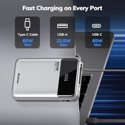 Hichain Laptop Power Bank 65W 20000mAh Portable Charger Silver - color: Silver