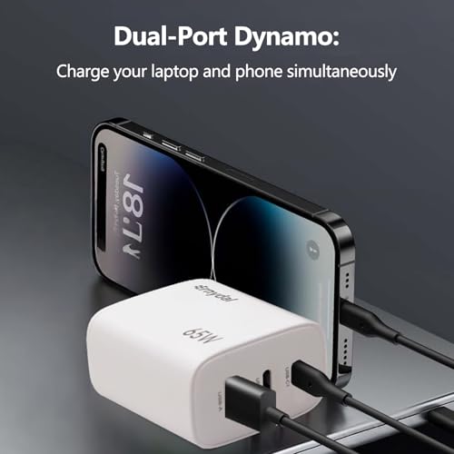 65W GaN USB-C Fast Charger Block with Dual USB-C & USB-A Ports, Compact Power Adapter for MacBook, iPad, iPhone, Galaxy, and More (White) - color: White