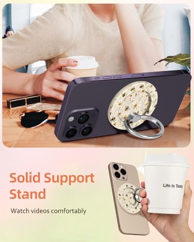 Lotadilo Magnetic Phone Ring Holder, Cute Phone Grip Stand, White Flower - color: White Flower