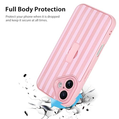 KANGHAR Compatible with iPhone 16 Case Stripes -Pink | Silicone Cute Pattern, Wristband Kickstand Camera Protection Soft Slim Cover for Girls Women - color: Pink-Stripes, size: iPhone 16
