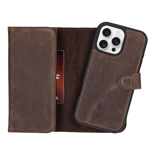 Bayelon Wallet Case for iPhone 16 Pro Max 6.9", Trifold Leather Wallet, Detachable Magnetic Flip Folio Cover, Card Holder, iPhone 16 Pro Max Wallet Case, MagSafe Compatible, RFID (Coffee Brown) - color: Dark Brown, size: iPhone 16 Pro Max