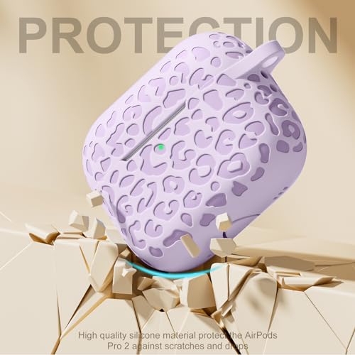 Fashion Engraving Leopard Case Compatible with Airpods Pro Case Cover 2022, Soft Silicone for Airpods Pro Case, Front LED Visible, Lavender - color: Lavender, size: Airpods Pro 2/1 Case