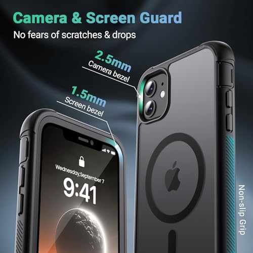 jaroco Magnetic for iPhone 11 Case Heavy Duty Protection Black | Compatible with MagSafe,Military Grade Drop Protection,Translucent Matte,Non-Slip,Shockproof 2-Layer Durable Bumper Case - color: Black, size: iPhone 11
