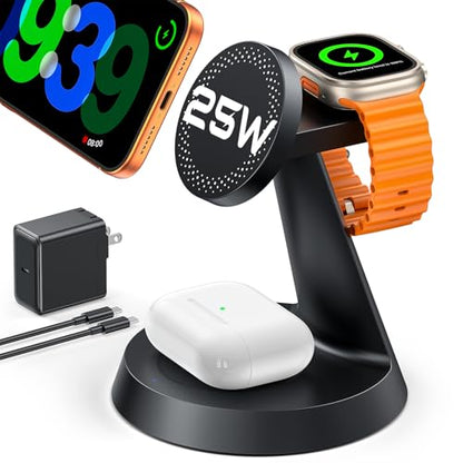 25W Fast 3 in 1 Charging Station for iPhone 18 Pro Max/iPhone Duo/17 ProMax - size: 25W Max for Phone