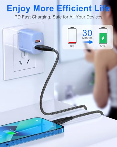 USB‑C to Lightning + USB‑C to USB‑C + USB‑A to Lightning Cables 3‑Pack 6FT (2M), MFi Certified Nylon Braided Fast Charging Cord Compatible with iPhone 17 16 15 14 13 12, iPad, MacBook, Galaxy & More