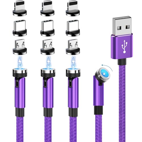 ANMONE Magnetic Charging Cable (540° Rotating 4Pack 3/3/6/6ft Purple) Magnetic Cable Compatible for iPhone,iPad,USB C Smartphone,Android Tablet - color: Tips Rotatable 1/1/2/2m (purple)