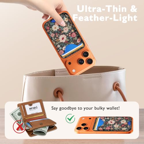 Compatible with Magsafe Wallet Magnetic Card Holder - Retro Flowers Phone Wallets for Women Teen Girls Cute for iPhone 17/16/15/14/13/12 Series Slim for Apple Mag RFID Magnet,Fit 3 Cards - color: Retro Flowers