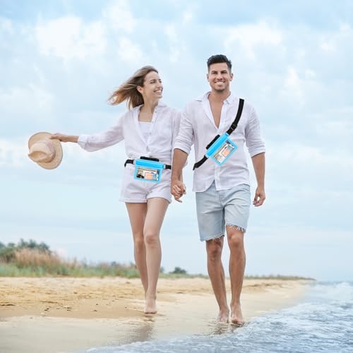 JOTO Floating Waterproof Bum Bag Mobile Phone Case, IPX8 Underwater Transparent Waist Bags with Adjustable Waist Belt for Mobile Phone/Passports/Keys, for Beach, Swimming, Boating - Blue - color: blue