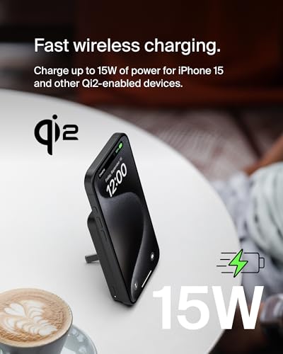 Belkin 5000mAh 15W Qi2 MagSafe Power Bank with Kickstand - color: Black, style: 5K mAh