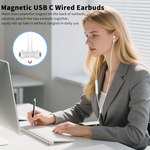USB C Earbuds Wired Headphone for iPhone 18 Pro Max 17 16 17e,White - color: White