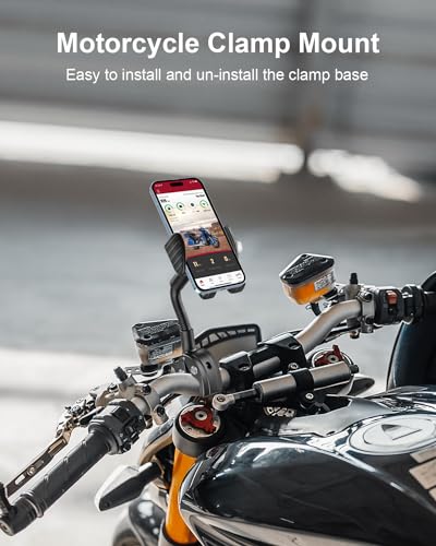 Gooseneck Phone Holder for Bike - Motorcycle Phone Mount, 360° Rotatable Adjustable Cell Phone Handlebar Clamp, Scooter Phone Clip, for iPhone Air 17 Pro Max 16 1514 13, S25, 4.7-7" Smartphones